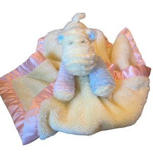 My Banky Sheila Plush Pastel Hippopotamus Baby Blanket Lovey Pink Satin Trim Toy